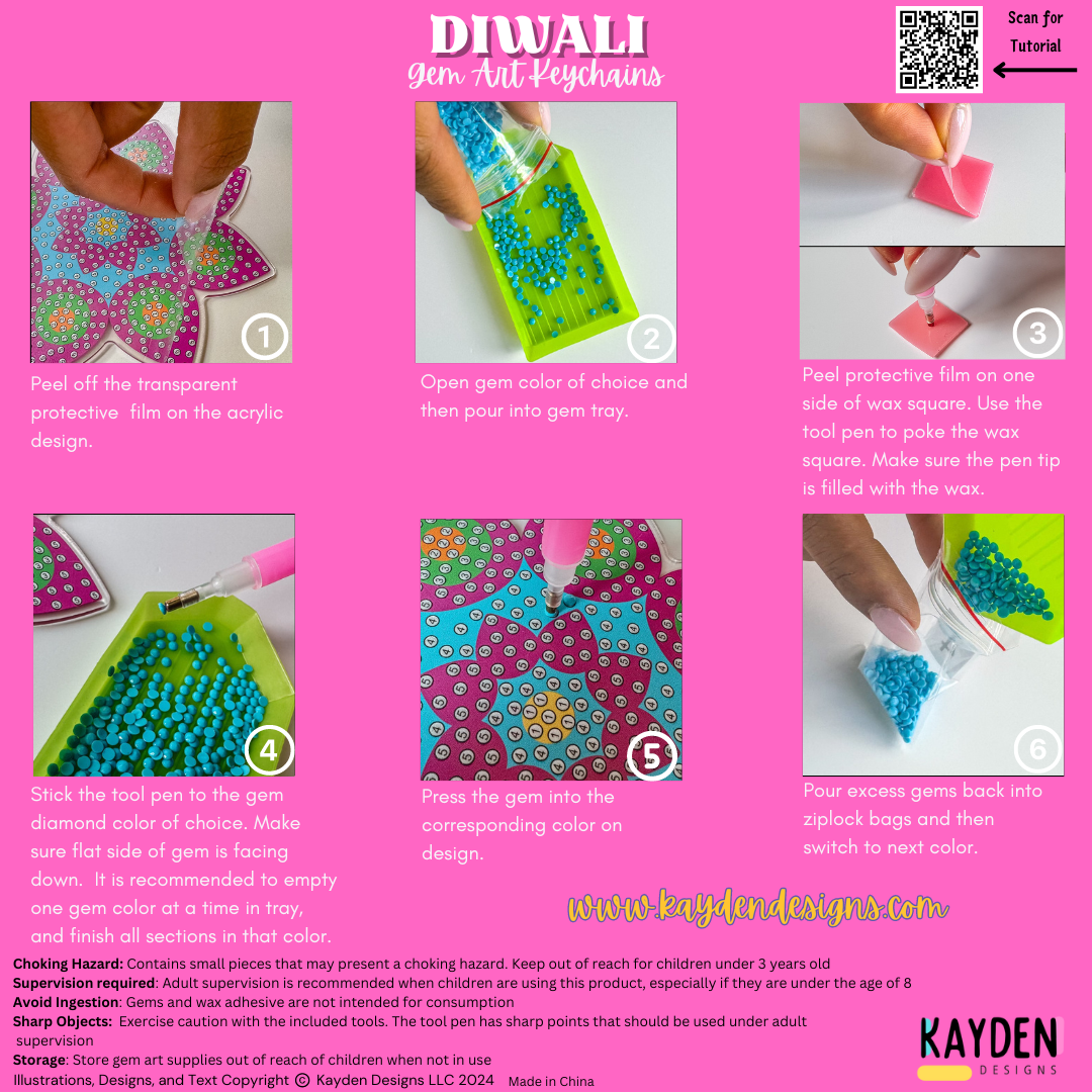 Diwali Gem Art Keychain Kit - for up to 10 people