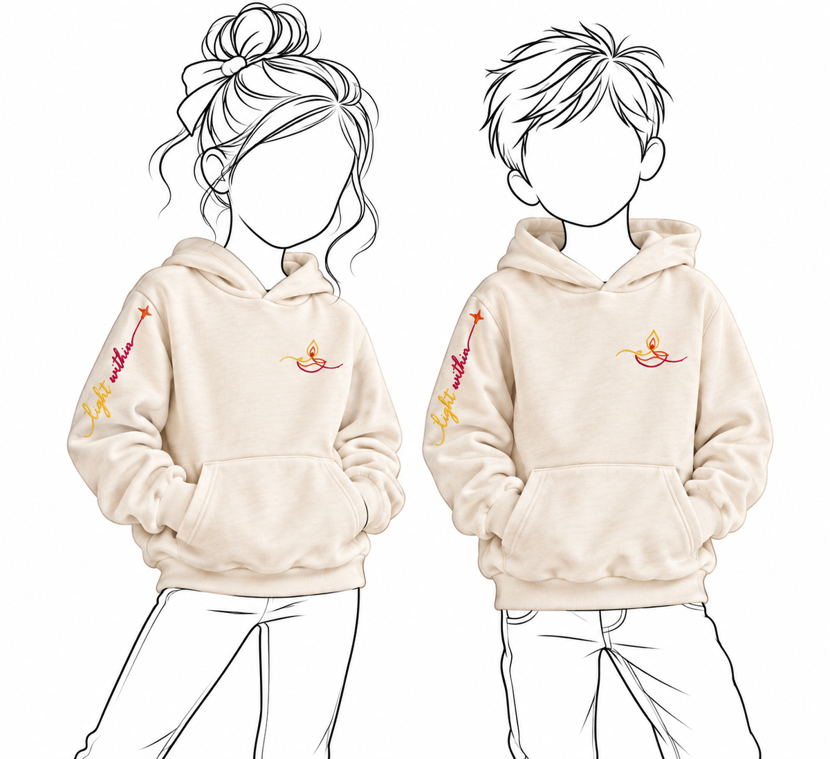 Kids Embroidered Diya Hoodie